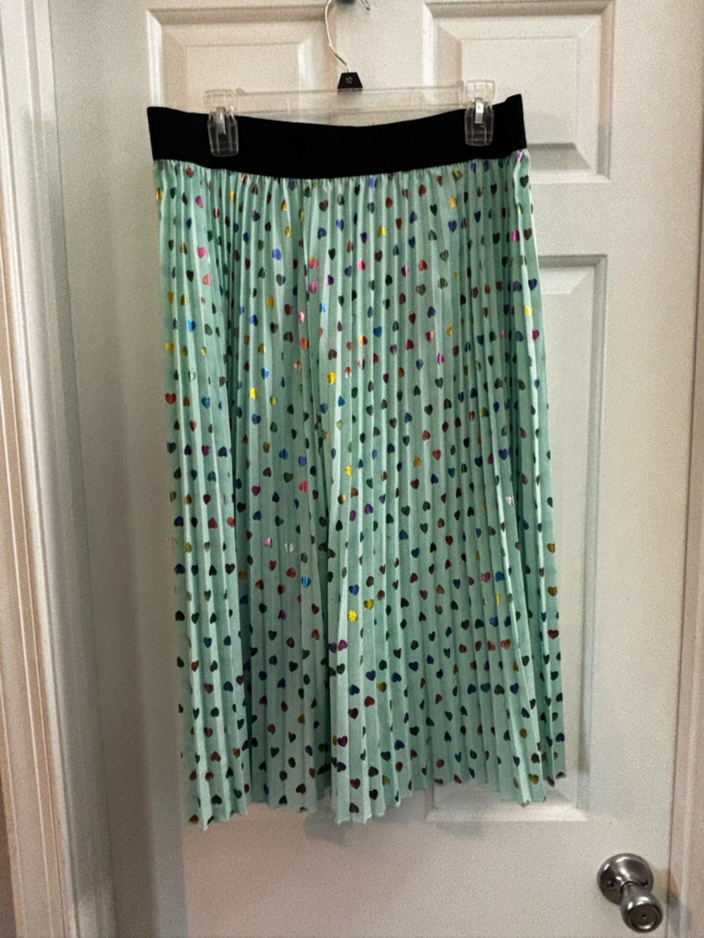 Lularoe Pleated Mint Green Polka Heart Midi Skirt